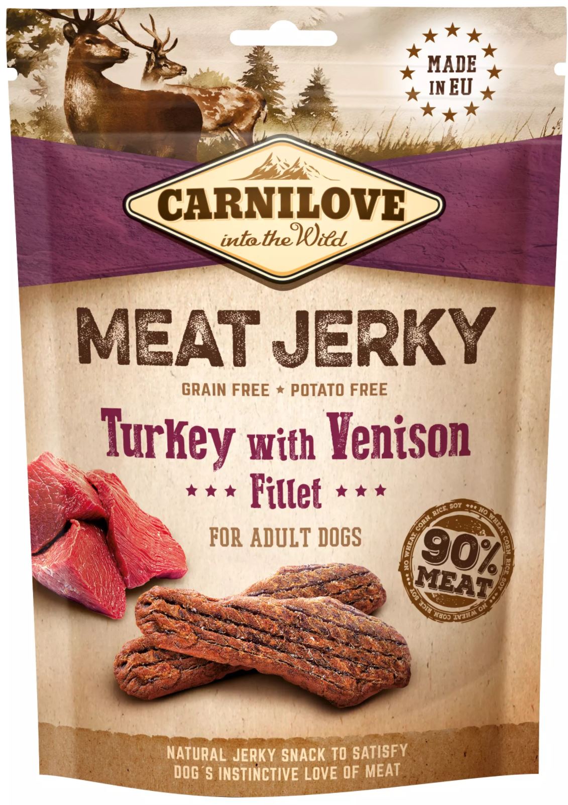 Carnilove Meat Jerky Turkey with Venison Fillet - filet z krůty a zvěřiny 100 gramů